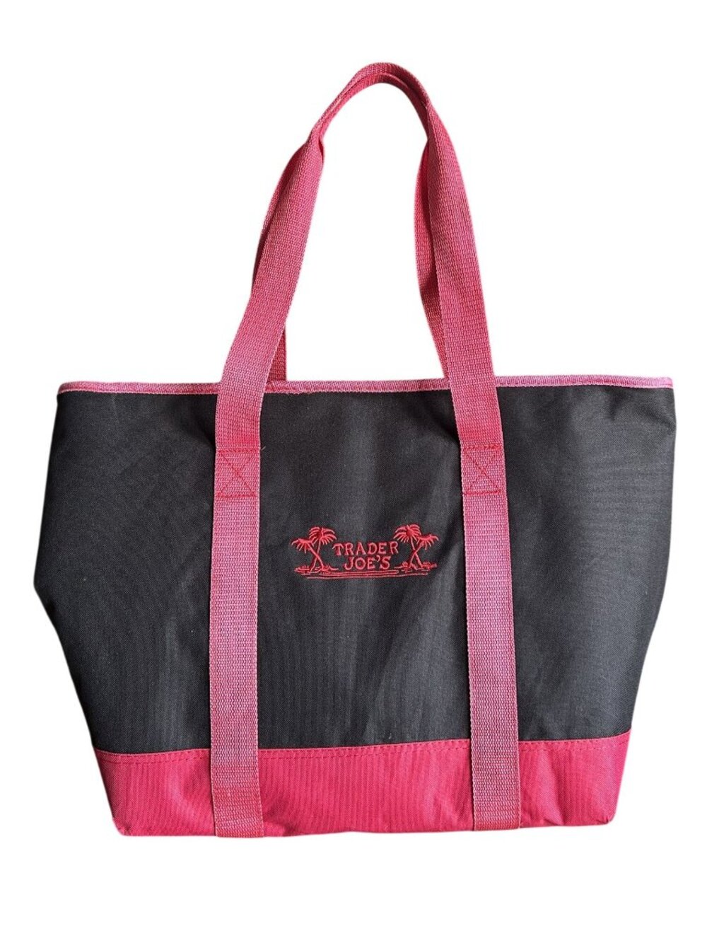 Trader Joes Insulated Tote Bag Red & Black Reusable Cooler 21" Heavy-Duty Zipper